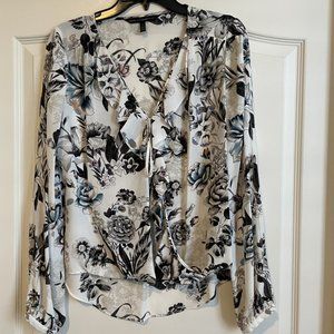 White House Black Market floral ruffle neck blouse - Size 8